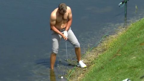 Golfer plays shot topless on PGA Tour!